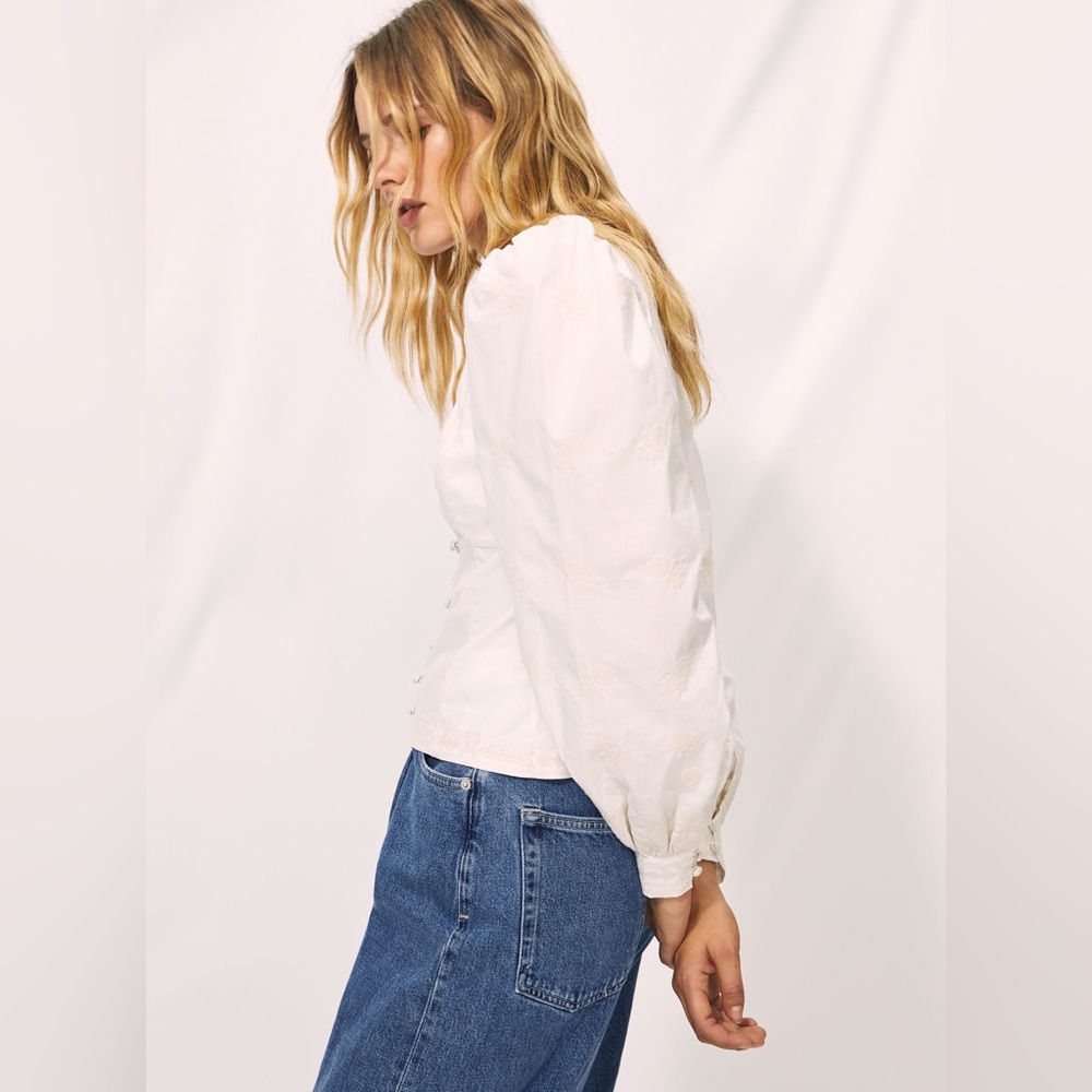 Aritzia Wilfred Palo Santo White Boho Embroidery Casual Blouse Sz XS, S - Picture 6 of 12
